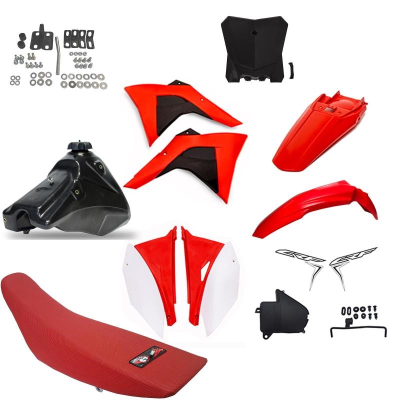 KIT COMBO MOD PREMIUN CRF230F ROJO BLANCO CON ERRAJES
